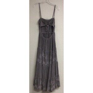 Lucky Brand Dress Women's Gray Embroidered Tiered Maxi Sleeveless Medium